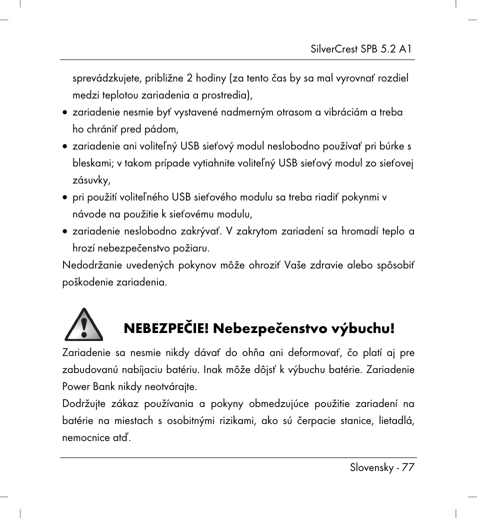 Nebezpečie! nebezpečenstvo výbuchu | Silvercrest SPB 5.2 A1 User Manual | Page 79 / 108