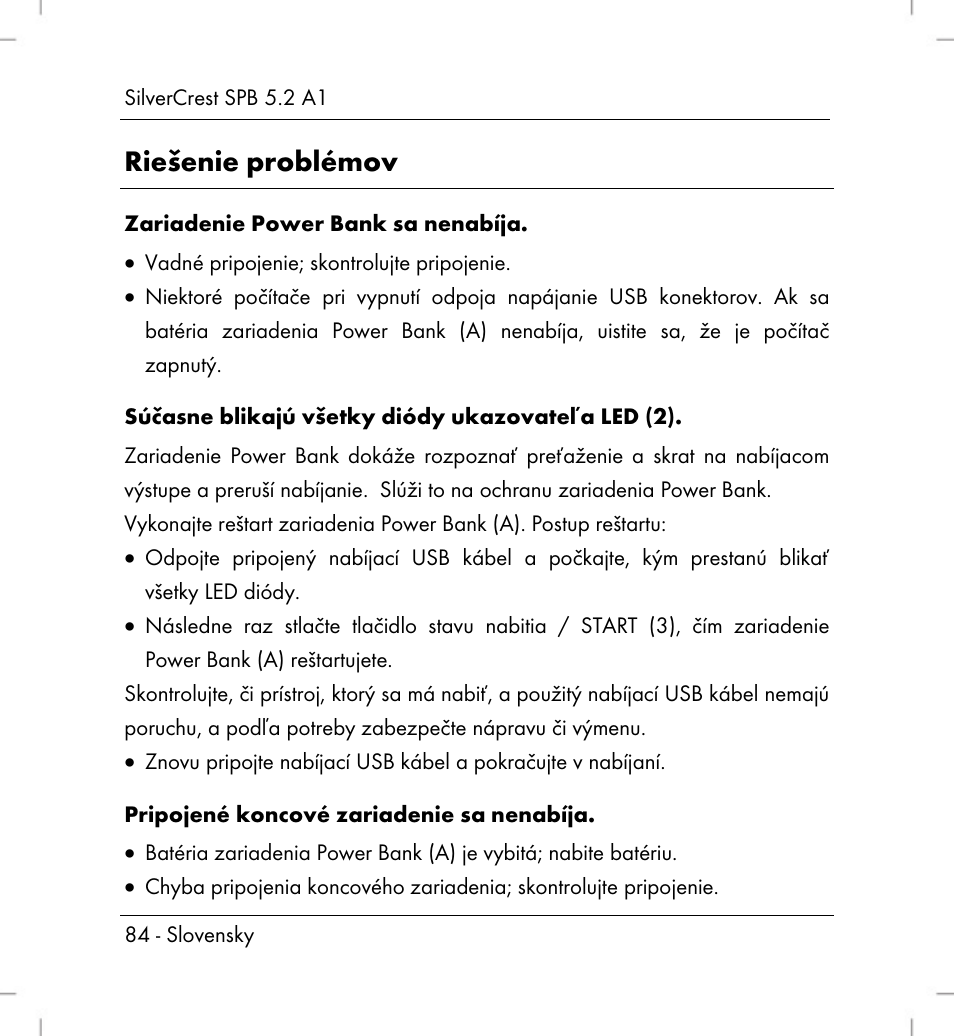 Riešenie problémov | Silvercrest SPB 5.2 A1 User Manual | Page 86 / 108