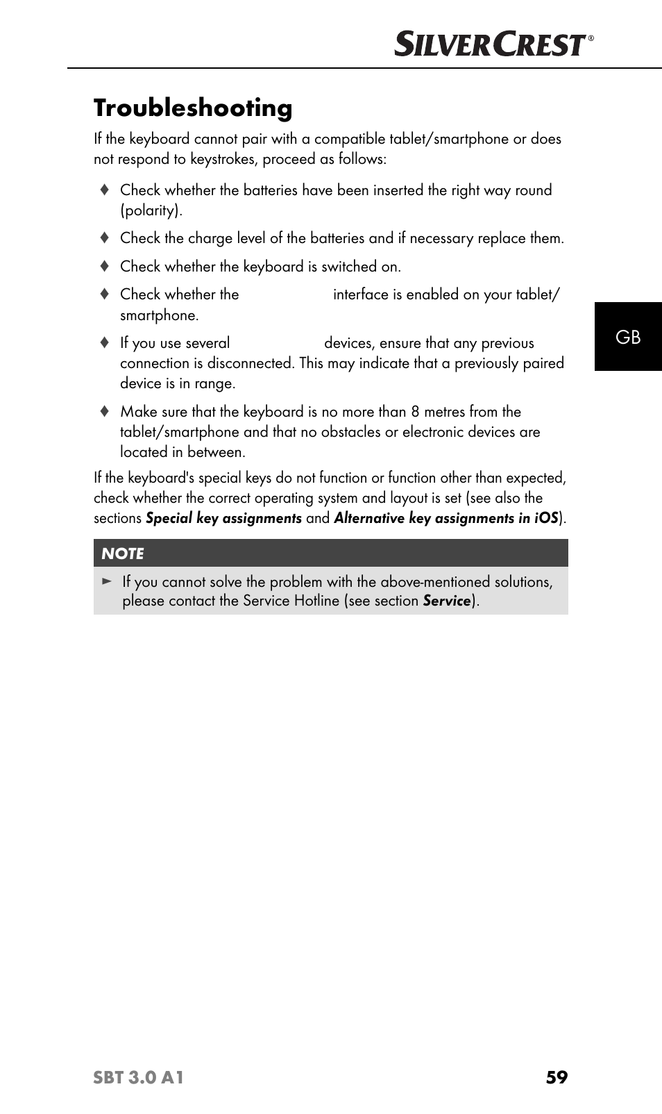 Troubleshooting | Silvercrest SBT 3.0 A1 User Manual | Page 62 / 67