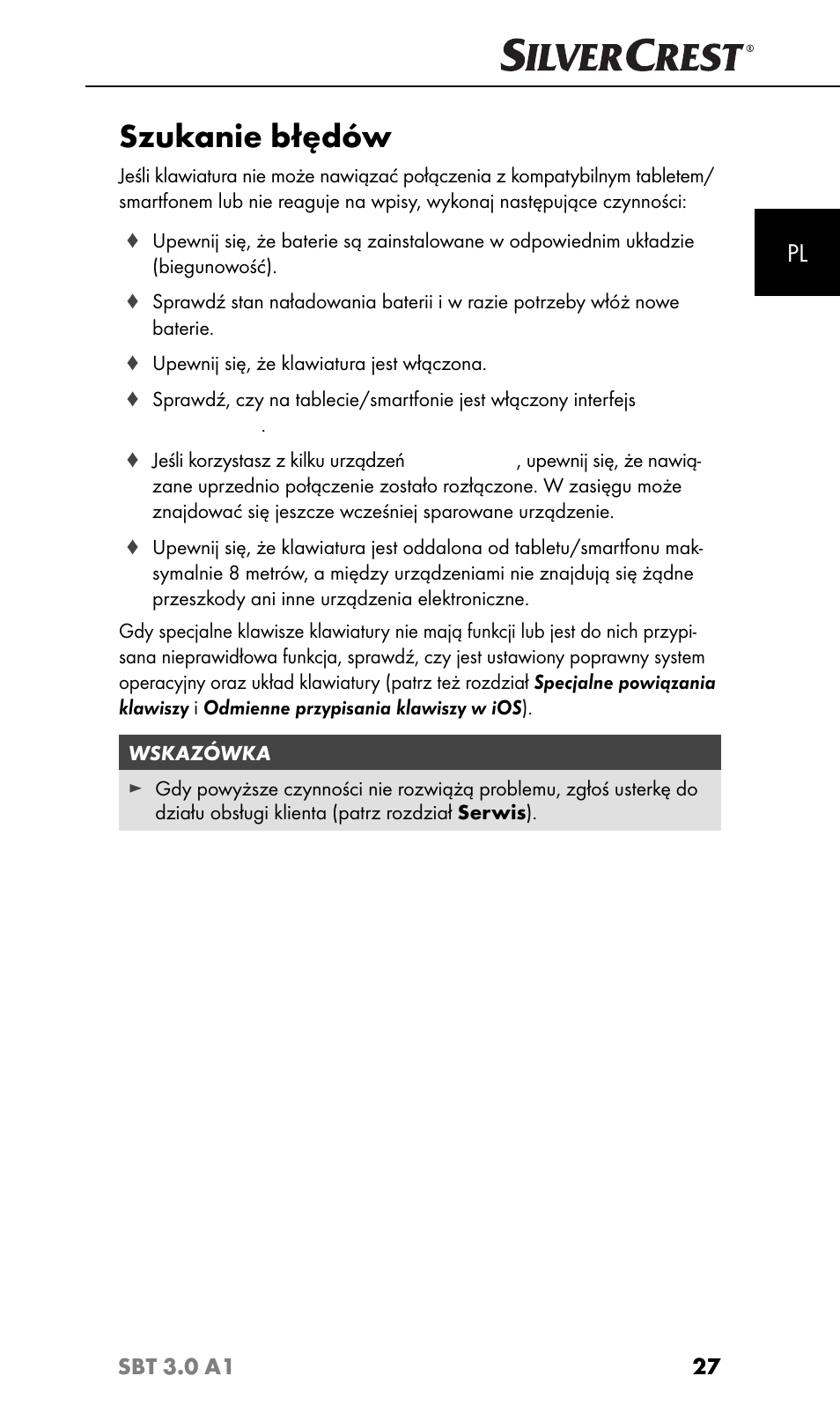 Szukanie błędów | Silvercrest SBT 3.0 A1 User Manual | Page 30 / 51