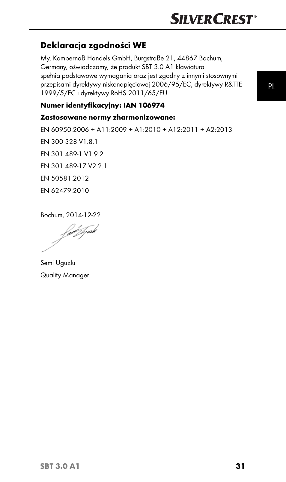 Deklaracja zgodności we | Silvercrest SBT 3.0 A1 User Manual | Page 34 / 51