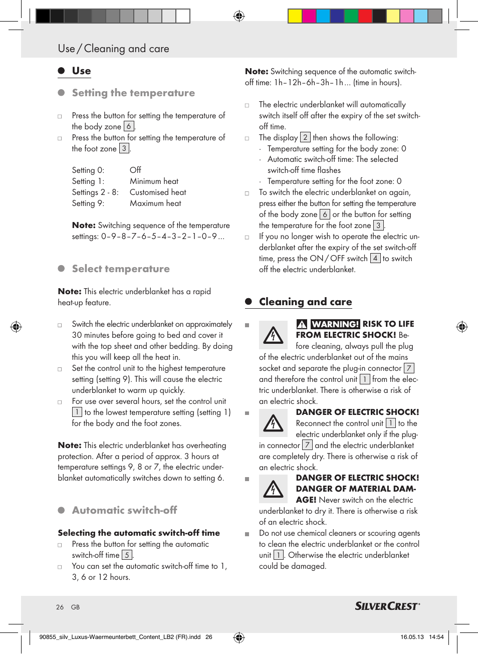 Use / cleaning and care, Use setting the temperature, Select temperature | Automatic switch-off, Cleaning and care | Silvercrest SLUB 85 A1 User Manual | Page 26 / 29