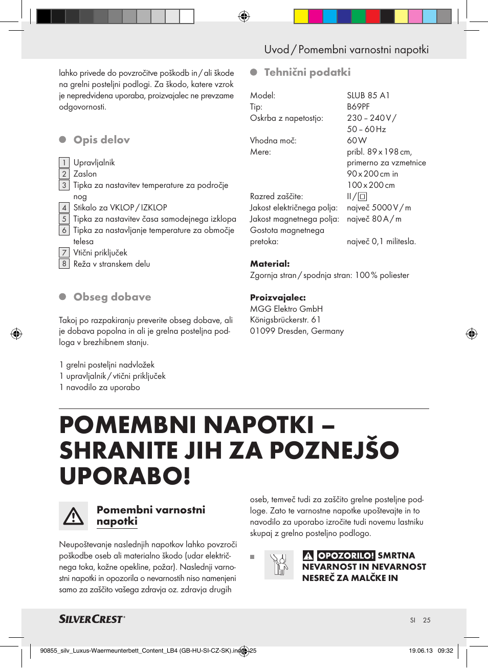 Uvod / pomembni varnostni napotki | Silvercrest SLUB 85 A1 User Manual | Page 25 / 57