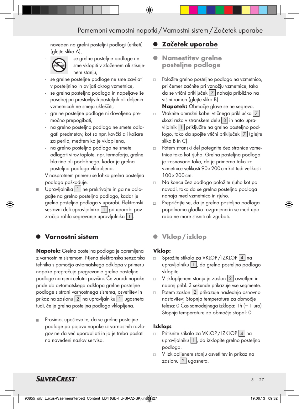Varnostni sistem, Vklop / izklop | Silvercrest SLUB 85 A1 User Manual | Page 27 / 57