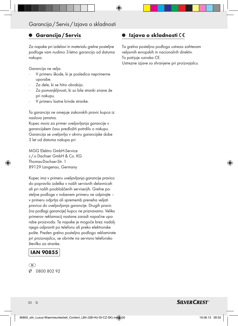 Garancija / servis / izjava o skladnosti, Garancija / servis, Izjava o skladnosti | Silvercrest SLUB 85 A1 User Manual | Page 30 / 57