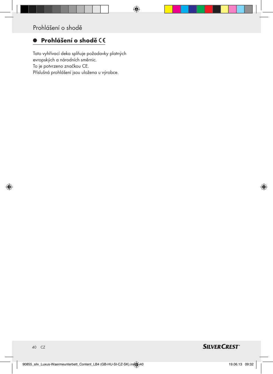 Prohlášení o shodě | Silvercrest SLUB 85 A1 User Manual | Page 40 / 57