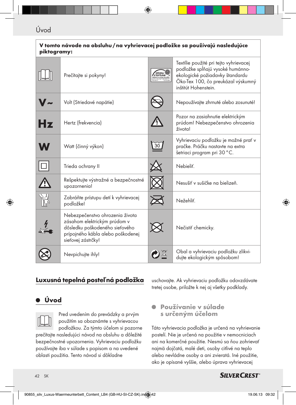 Úvod, Luxusná tepelná posteľná podložka úvod, Používanie v súlade s určeným účelom | Silvercrest SLUB 85 A1 User Manual | Page 42 / 57