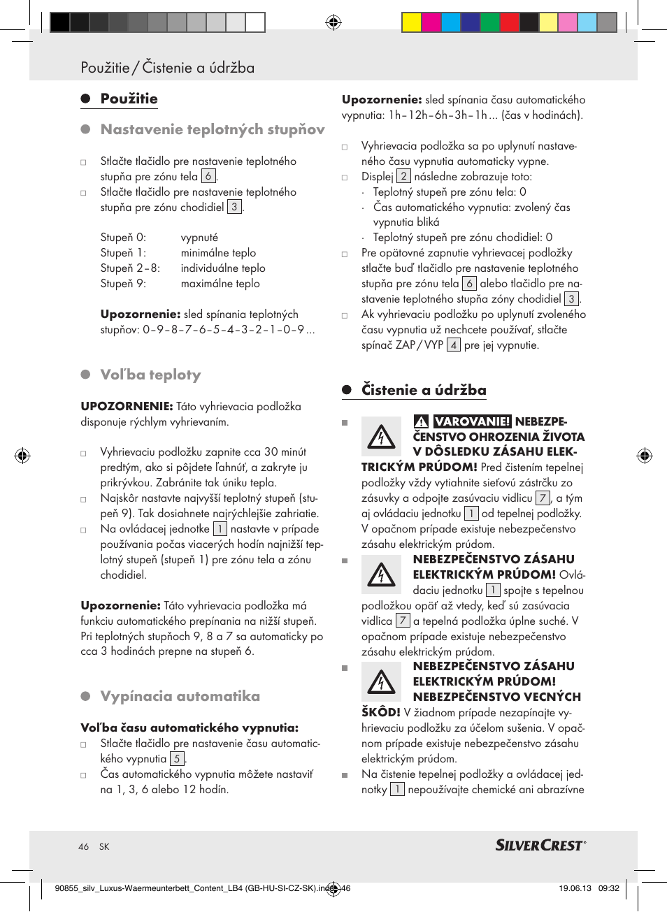 Použitie / čistenie a údržba, Použitie nastavenie teplotných stupňov, Voľba teploty | Vypínacia automatika, Čistenie a údržba | Silvercrest SLUB 85 A1 User Manual | Page 46 / 57