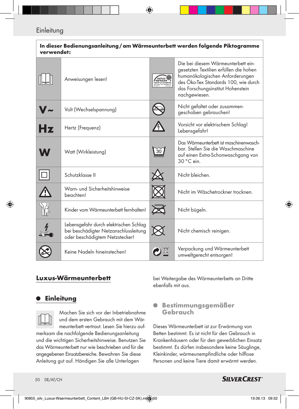 Einleitung, Luxus-wärmeunterbett einleitung, Bestimmungsgemäßer gebrauch | Silvercrest SLUB 85 A1 User Manual | Page 50 / 57