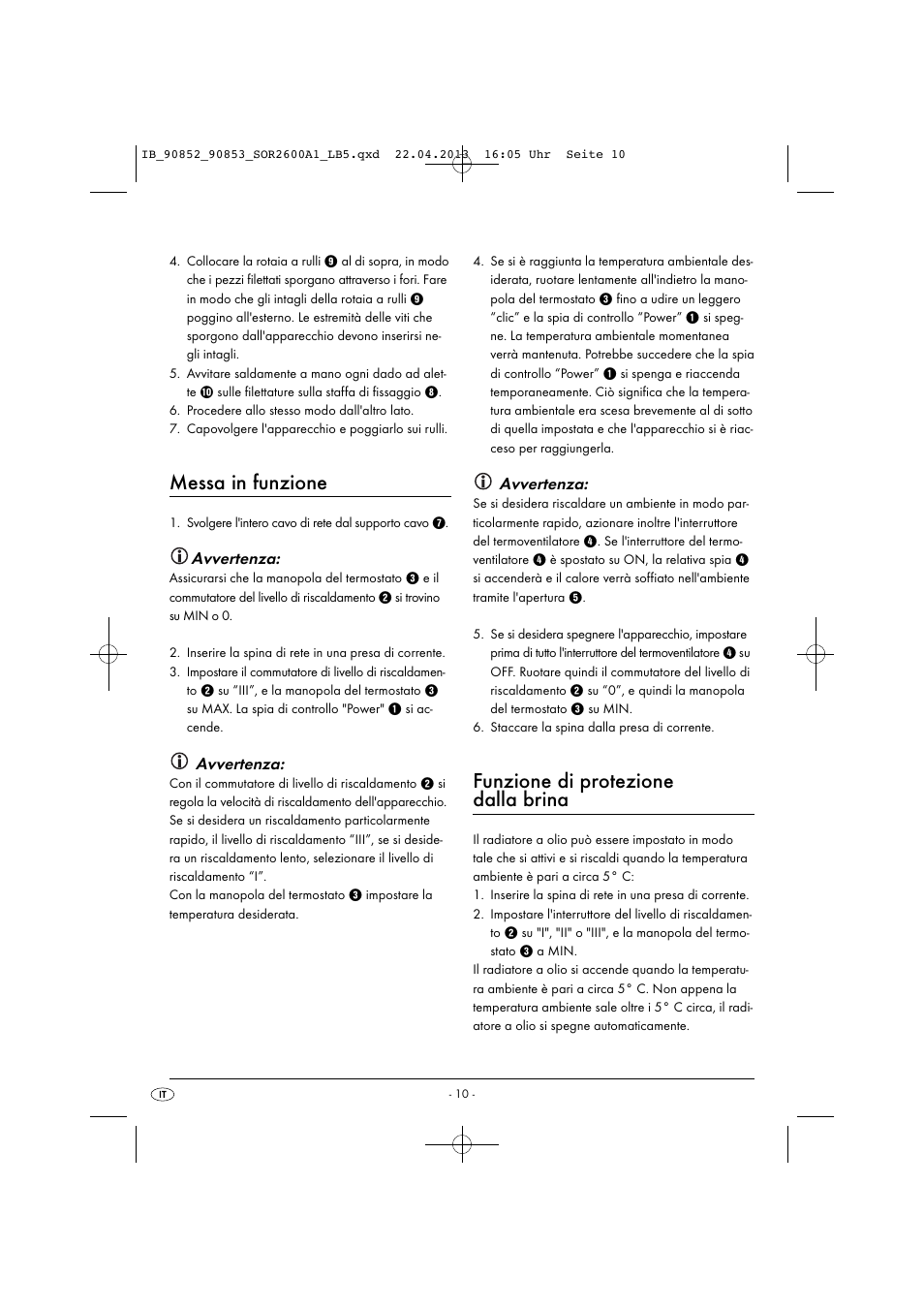 Messa in funzione, Funzione di protezione dalla brina | Silvercrest SOR 2600 A1 User Manual | Page 13 / 28