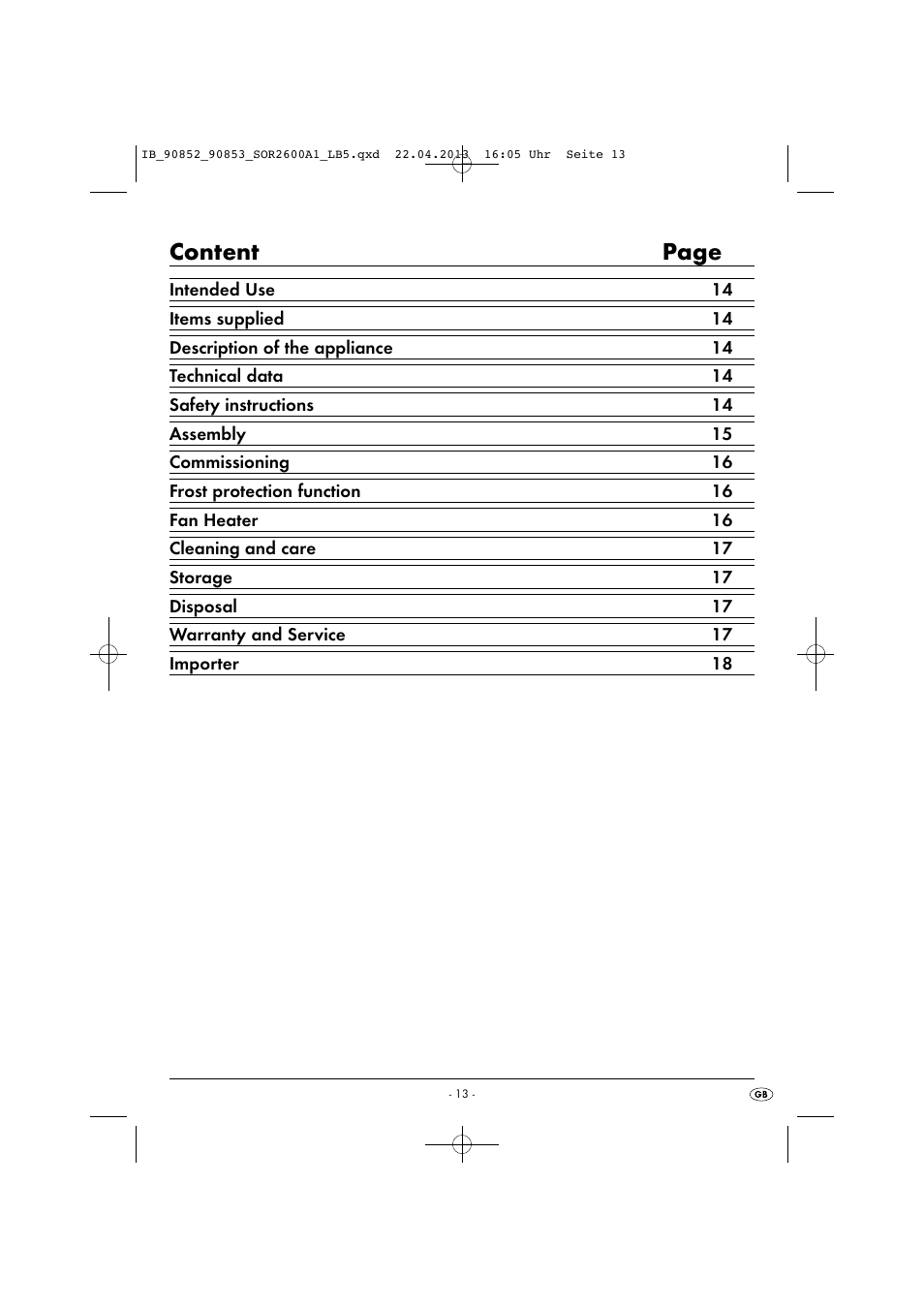 Content page | Silvercrest SOR 2600 A1 User Manual | Page 16 / 28