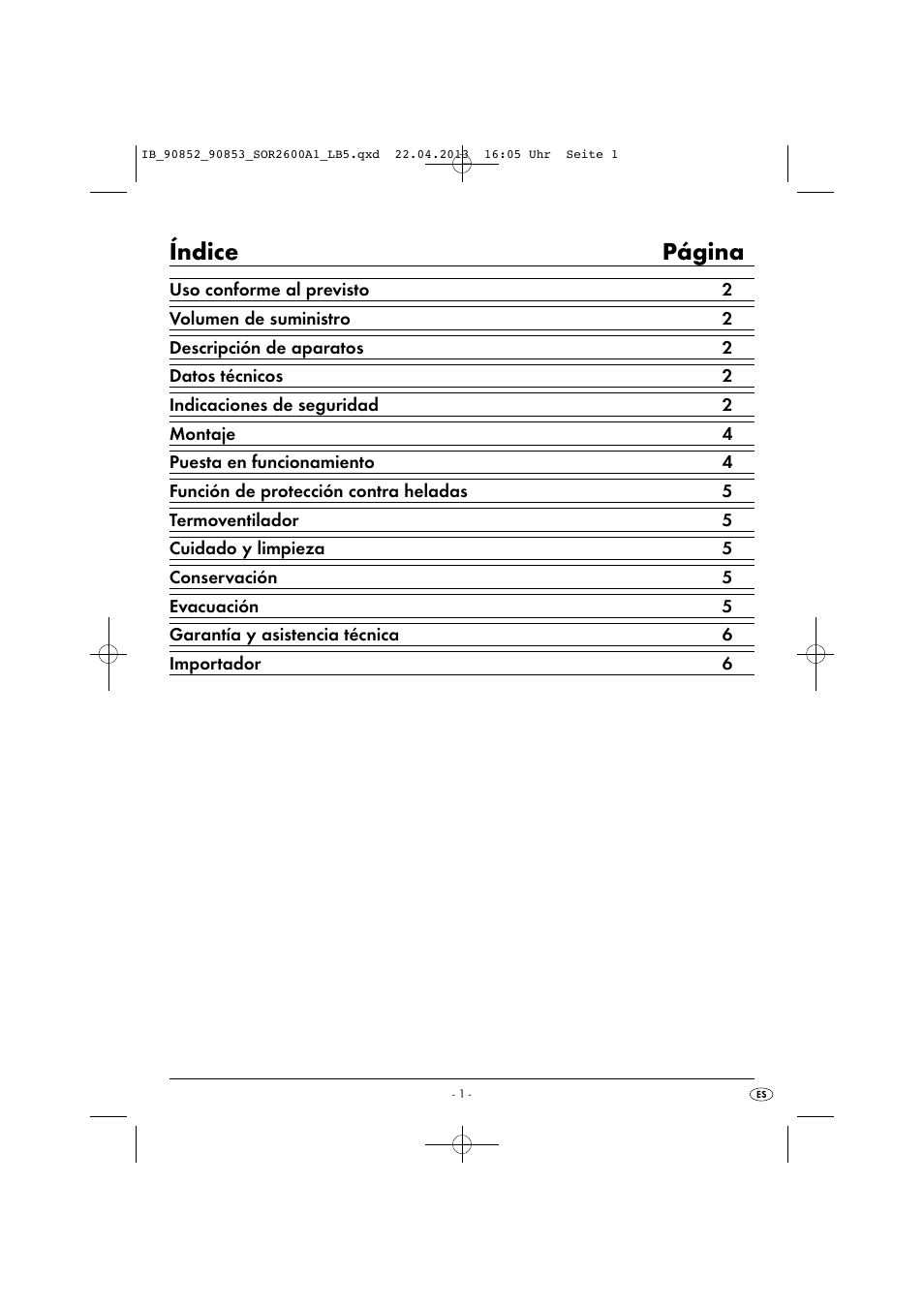 Índice página | Silvercrest SOR 2600 A1 User Manual | Page 4 / 28