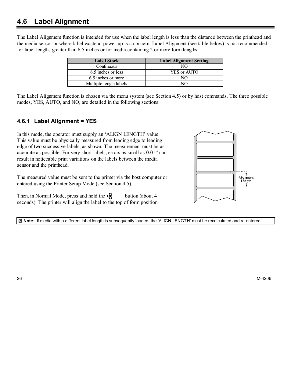 6 label alignment, 1 label alignment = yes | Datamax M-Class Mark II M-4206 User Manual | Page 32 / 76