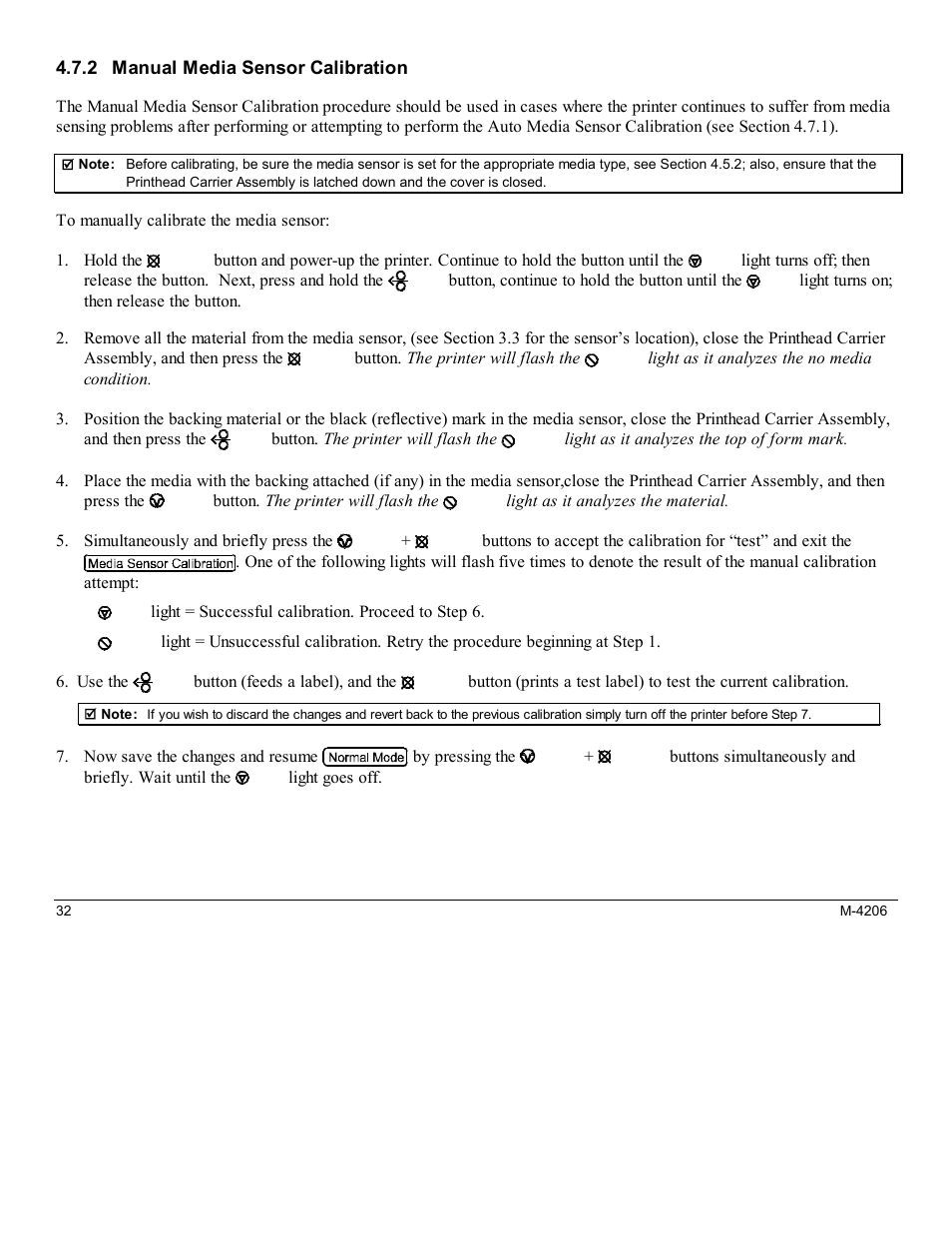 2 manual media sensor calibration | Datamax M-Class Mark II M-4206 User Manual | Page 38 / 76