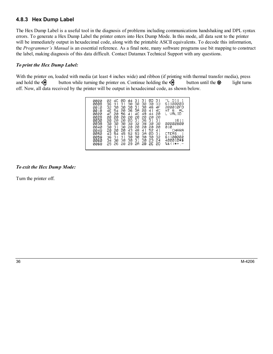 3 hex dump label | Datamax M-Class Mark II M-4206 User Manual | Page 42 / 76