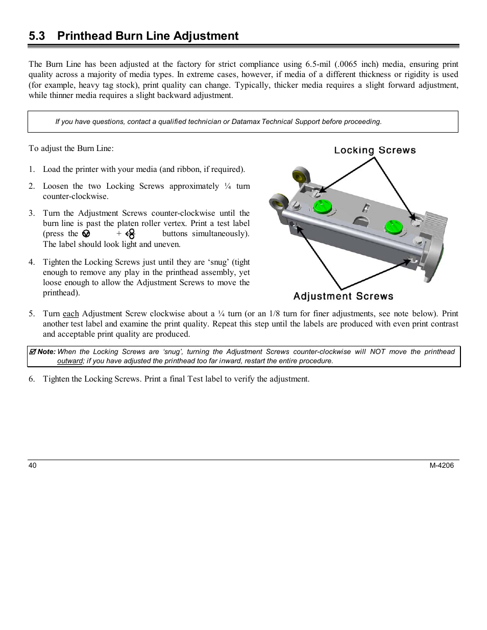 3 printhead burn line adjustment | Datamax M-Class Mark II M-4206 User Manual | Page 46 / 76