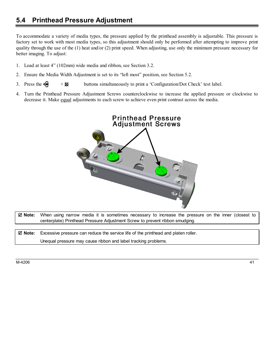 4 printhead pressure adjustment | Datamax M-Class Mark II M-4206 User Manual | Page 47 / 76