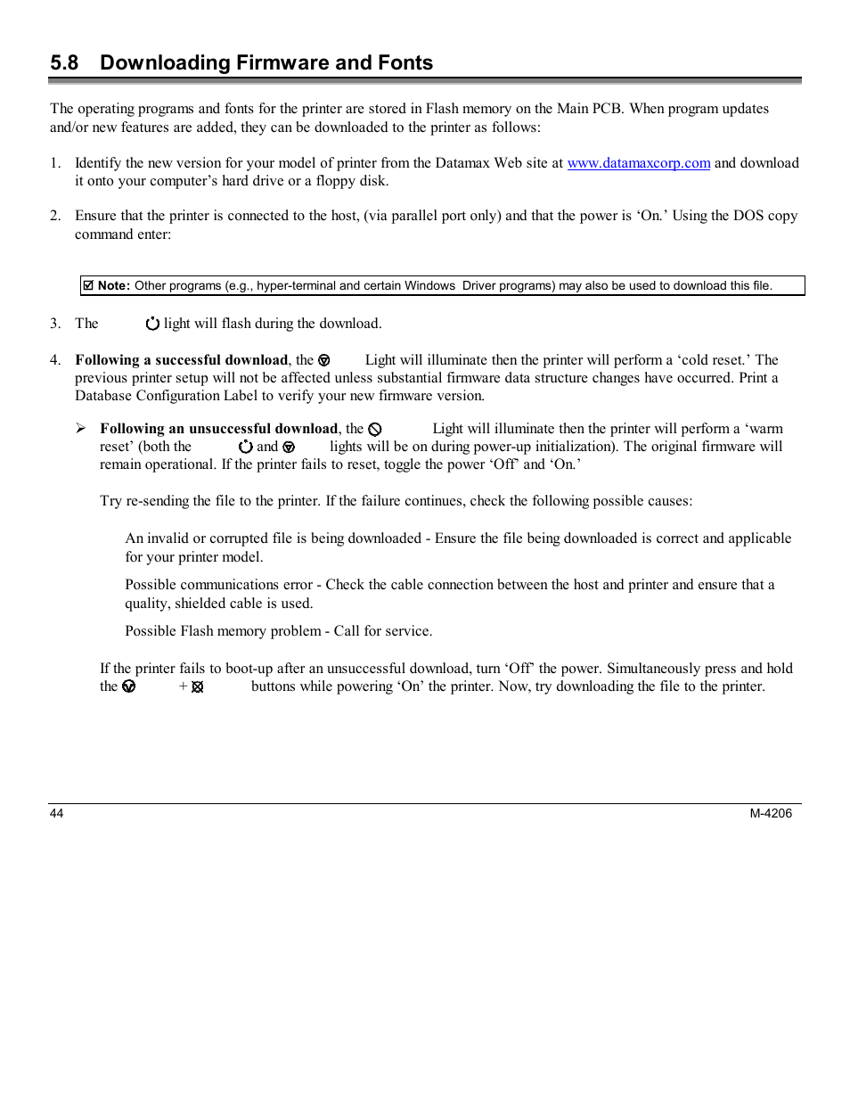 8 downloading firmware and fonts | Datamax M-Class Mark II M-4206 User Manual | Page 50 / 76