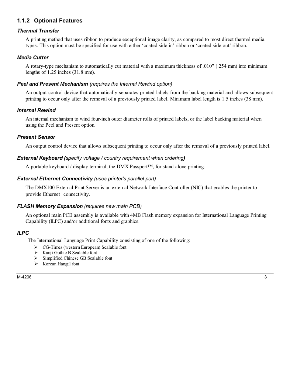 2 optional features | Datamax M-Class Mark II M-4206 User Manual | Page 9 / 76