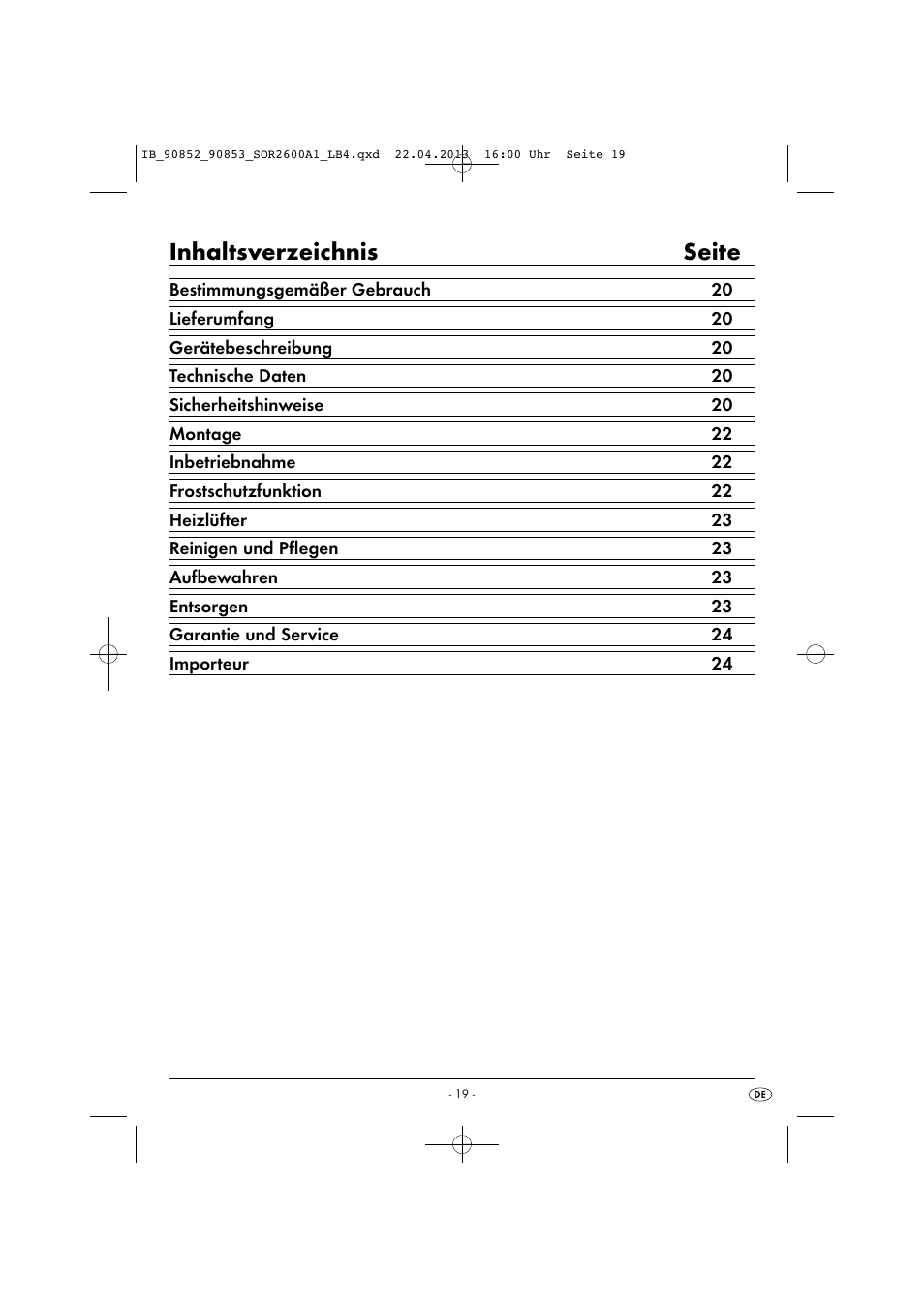 Inhaltsverzeichnis seite | Silvercrest SOR 2600 A1 User Manual | Page 22 / 28