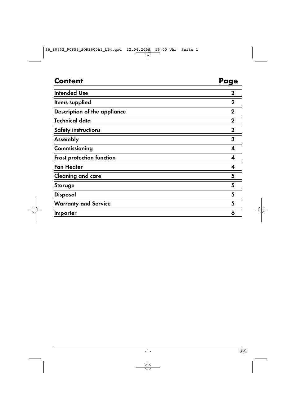 Content page | Silvercrest SOR 2600 A1 User Manual | Page 4 / 28