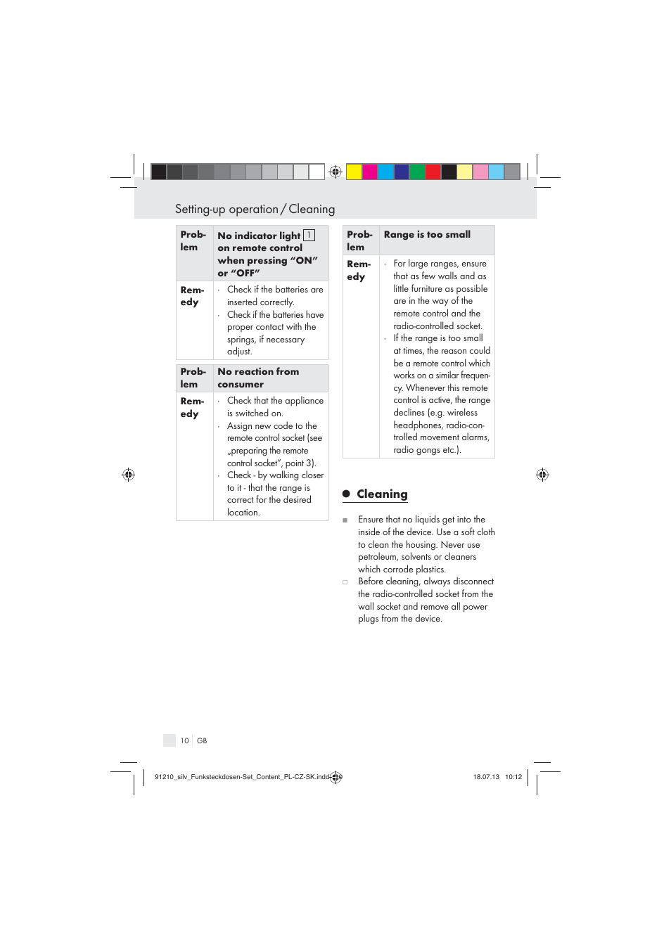 Setting-up operation / cleaning, Cleaning | Silvercrest Electrical Sockets User Manual | Page 10 / 45