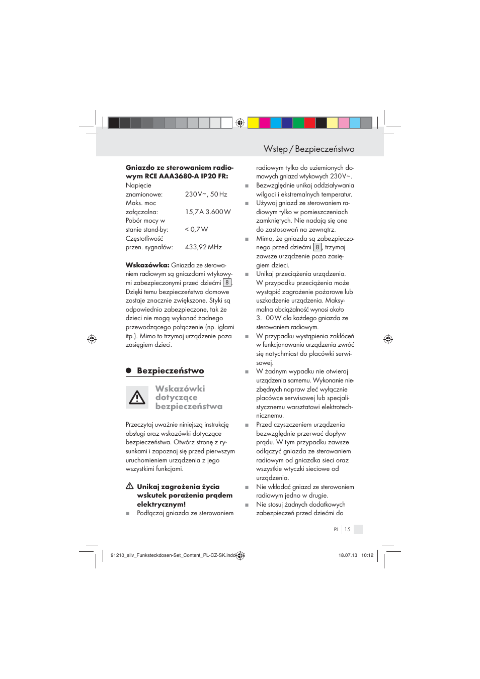 Wstęp / bezpieczeństwo, Bezpieczeństwo wskazówki dotyczące bezpieczeństwa | Silvercrest Electrical Sockets User Manual | Page 15 / 45