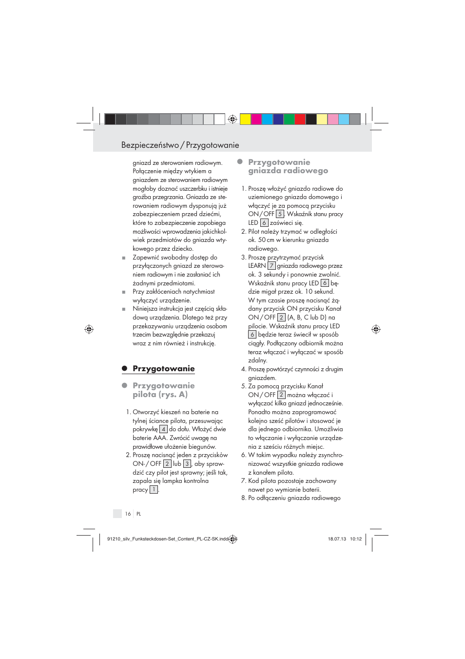 Bezpieczeństwo / przygotowanie, Przygotowanie, Przygotowanie pilota (rys. a) | Przygotowanie gniazda radiowego | Silvercrest Electrical Sockets User Manual | Page 16 / 45