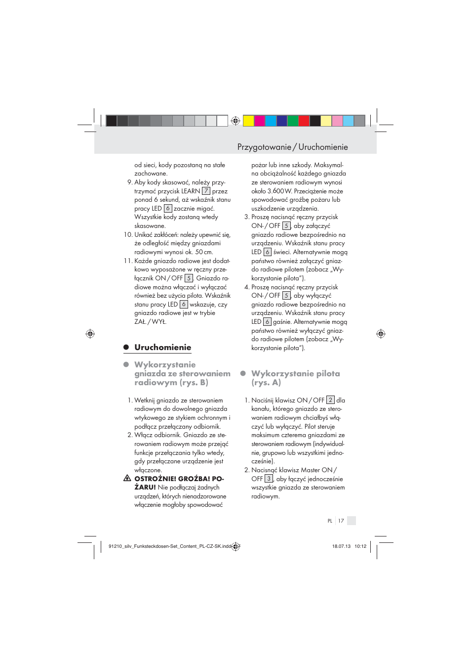 Przygotowanie / uruchomienie, Uruchomienie, Wykorzystanie pilota (rys. a) | Silvercrest Electrical Sockets User Manual | Page 17 / 45