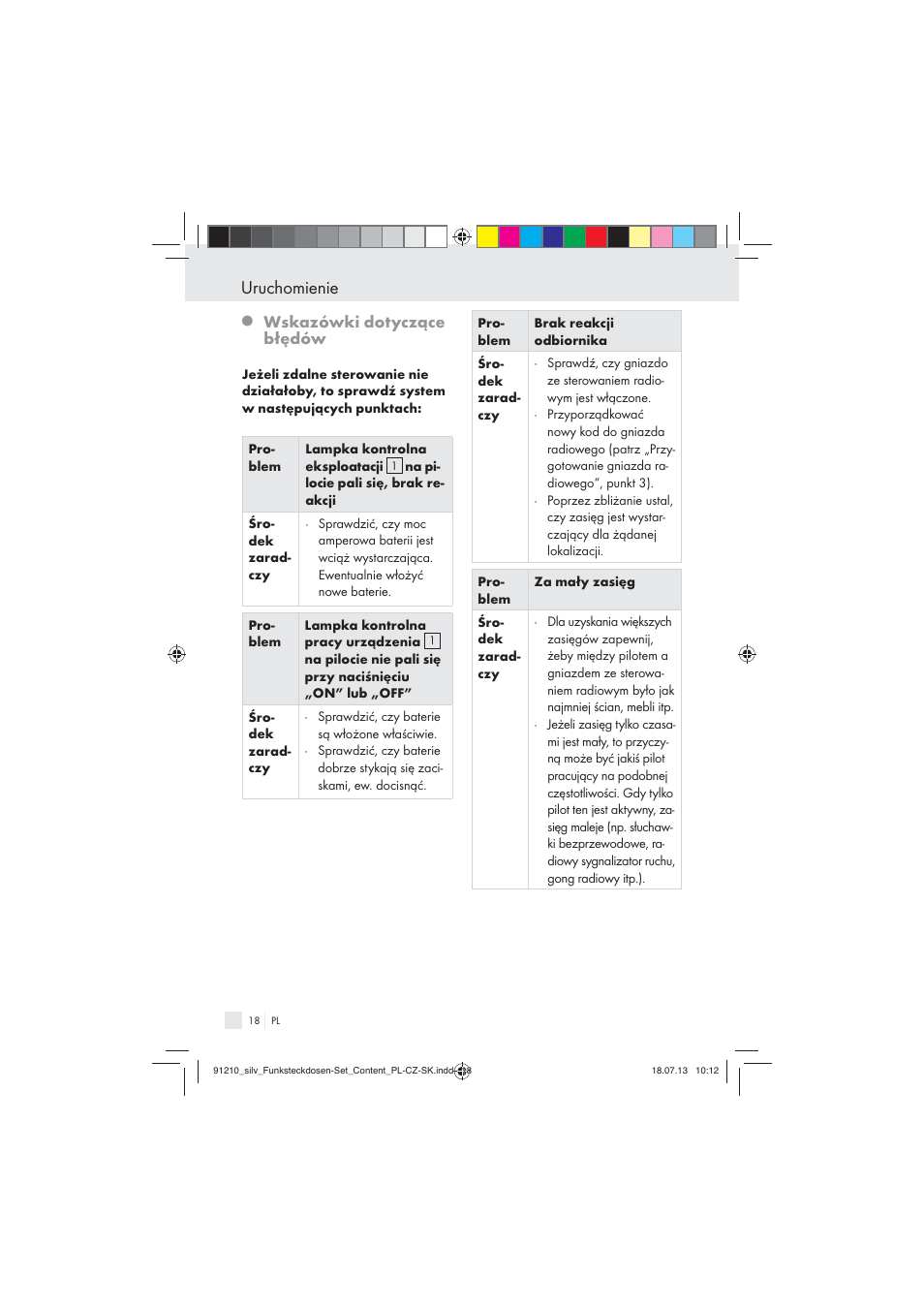 Uruchomienie, Wskazówki dotyczące błędów | Silvercrest Electrical Sockets User Manual | Page 18 / 45