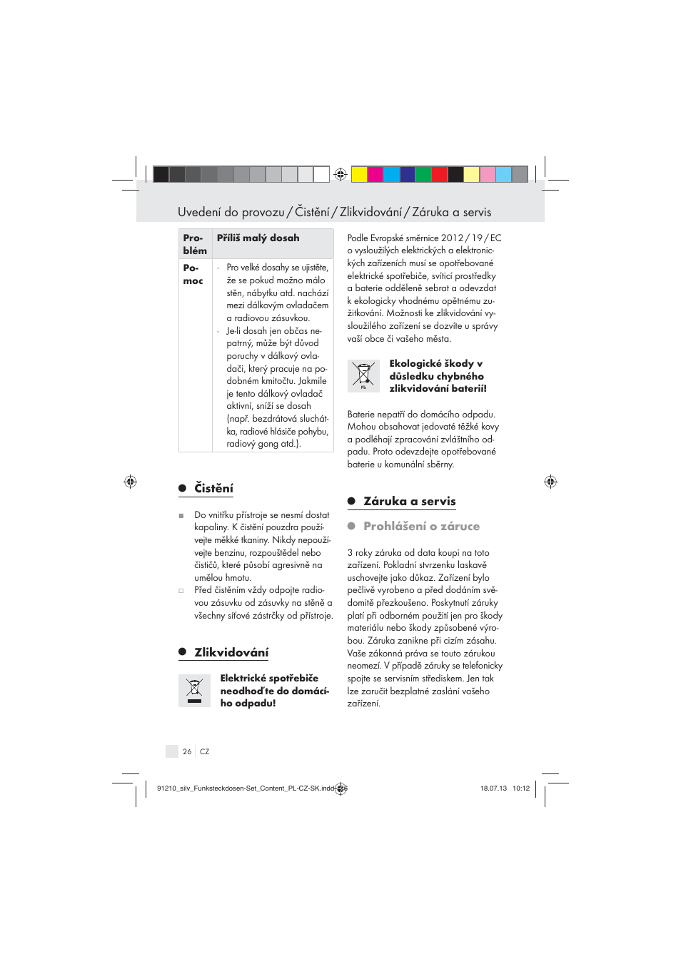Čistění, Zlikvidování, Záruka a servis | Prohlášení o záruce | Silvercrest Electrical Sockets User Manual | Page 26 / 45