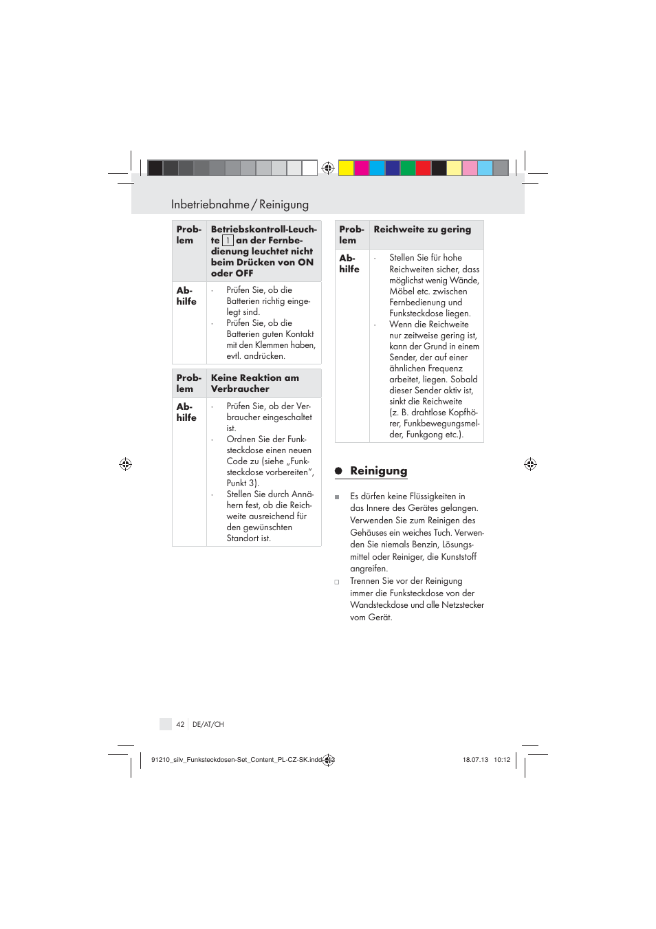 Inbetriebnahme / reinigung, Reinigung | Silvercrest Electrical Sockets User Manual | Page 42 / 45