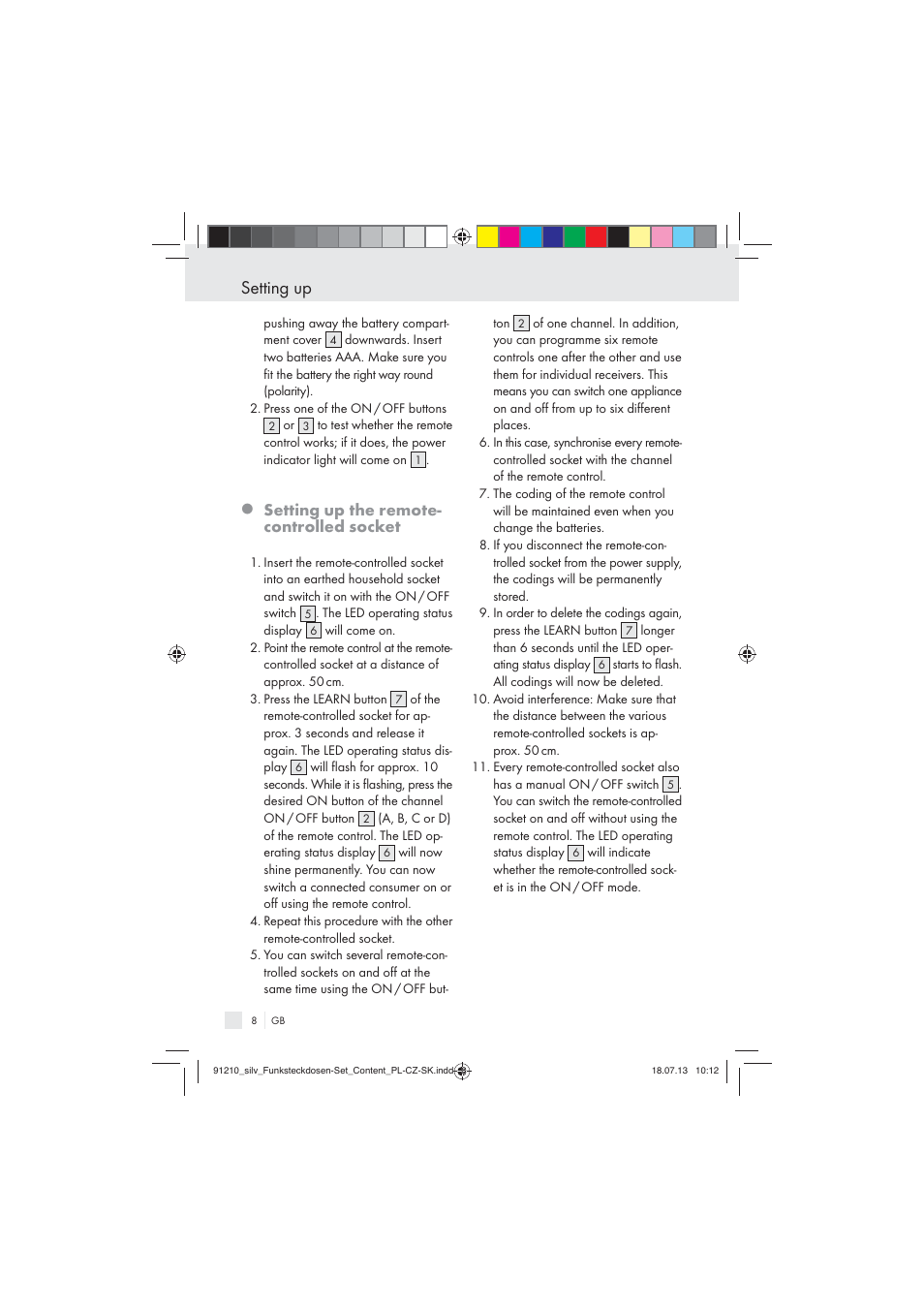 Setting up, Setting up the remote- controlled socket | Silvercrest Electrical Sockets User Manual | Page 8 / 45