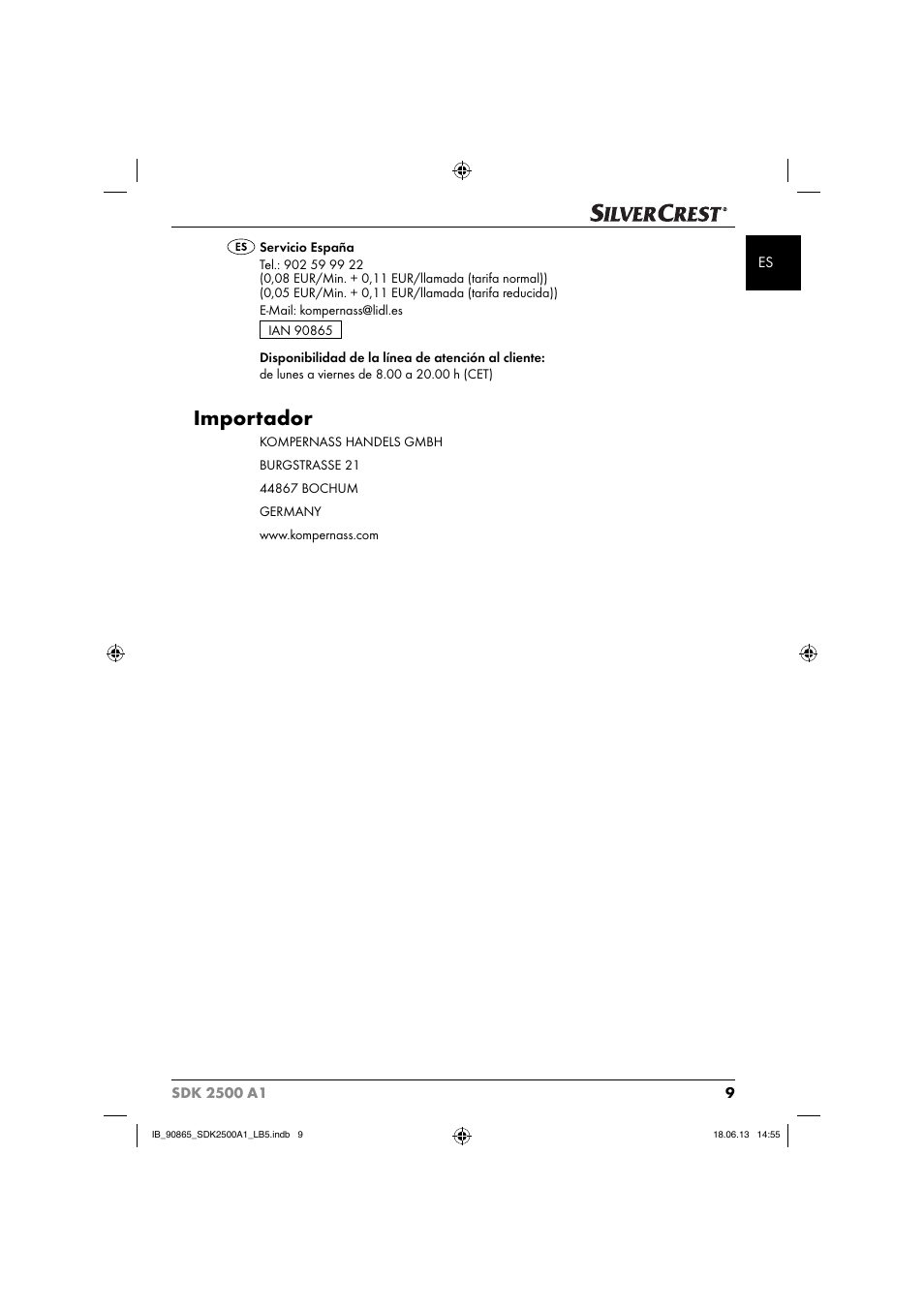 Importador | Silvercrest SDK 2500 A1 User Manual | Page 12 / 41