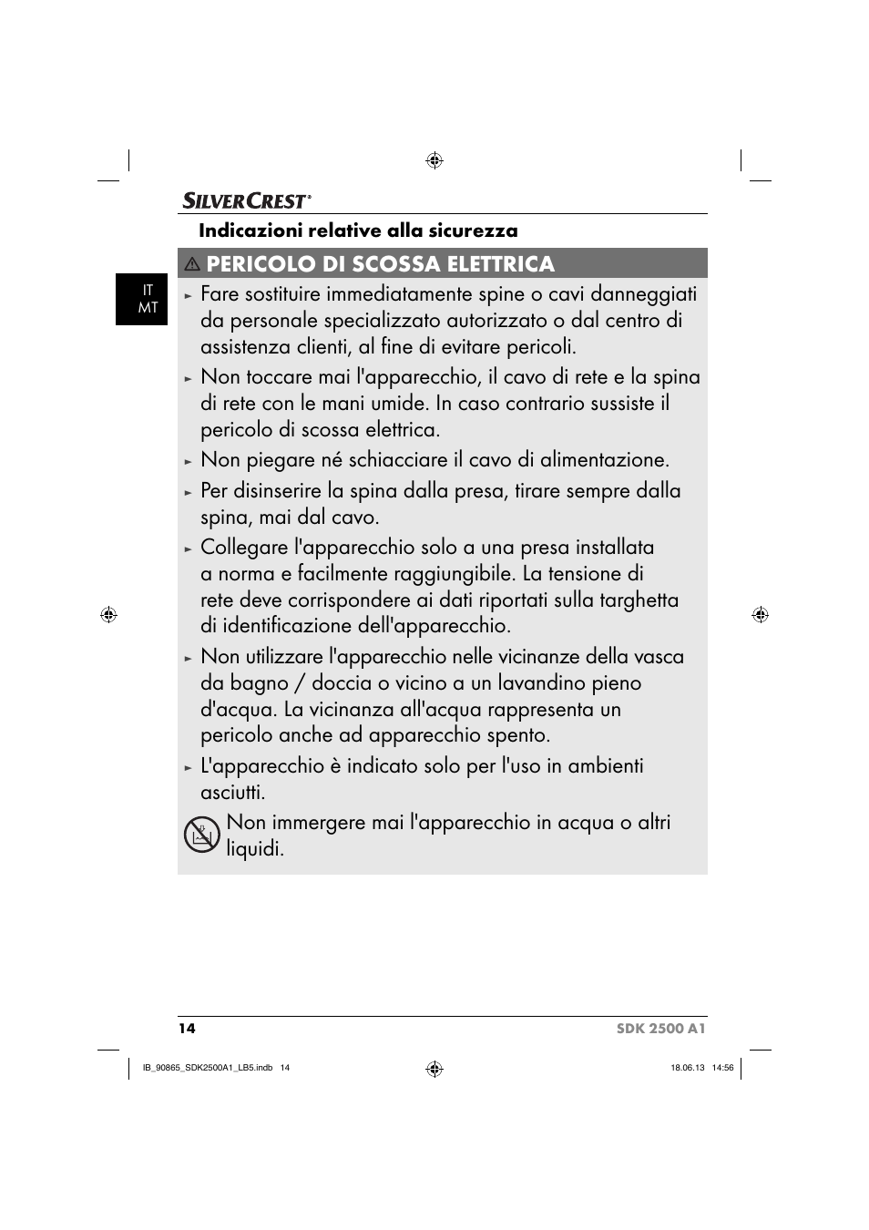 Pericolo di scossa elettrica, Indicazioni relative alla sicurezza | Silvercrest SDK 2500 A1 User Manual | Page 17 / 41