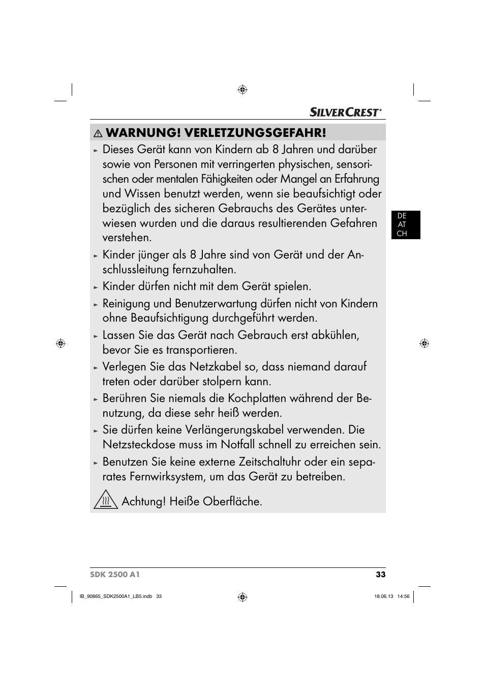 Warnung! verletzungsgefahr, Kinder dürfen nicht mit dem gerät spielen | Silvercrest SDK 2500 A1 User Manual | Page 36 / 41