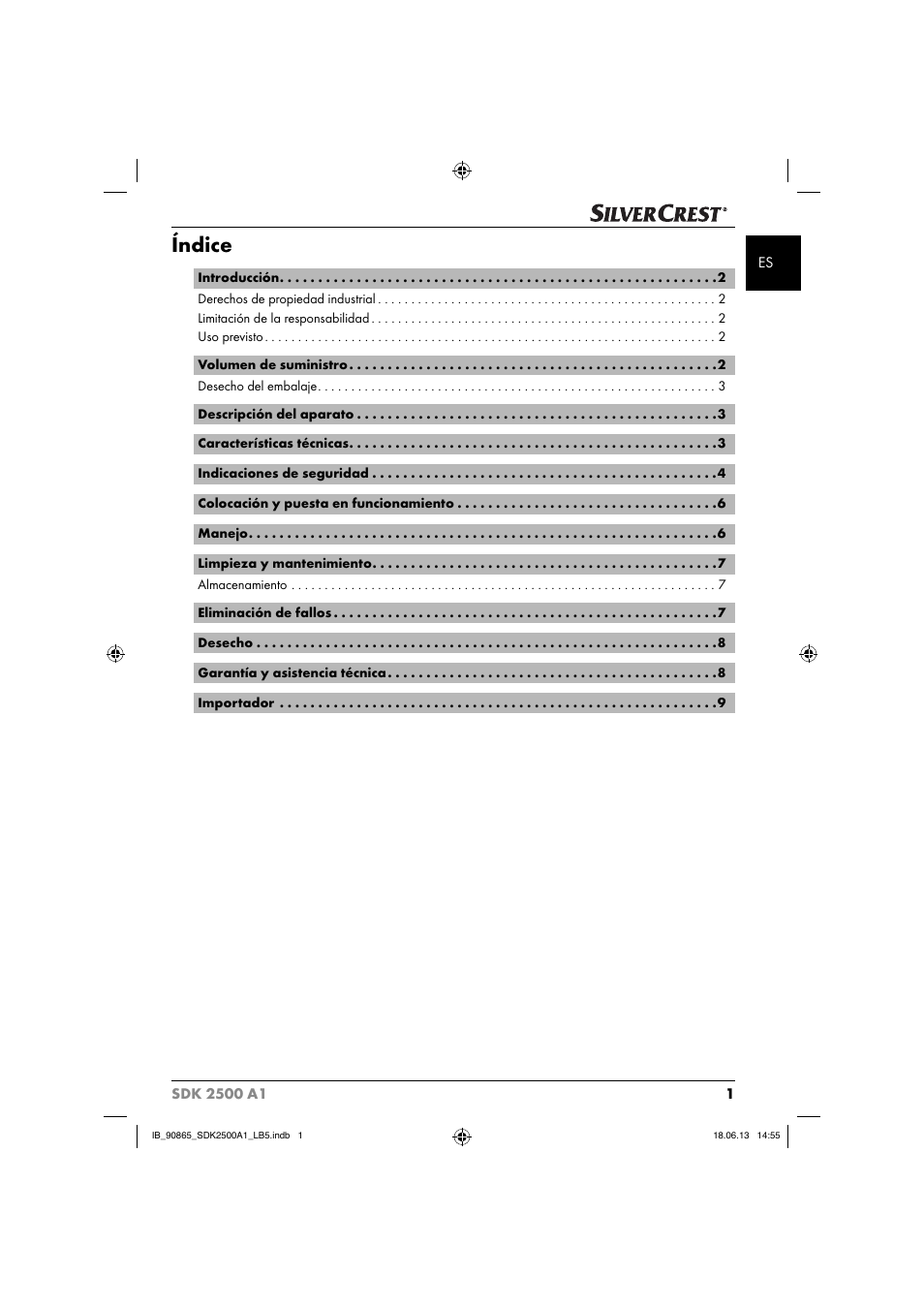 Índice | Silvercrest SDK 2500 A1 User Manual | Page 4 / 41