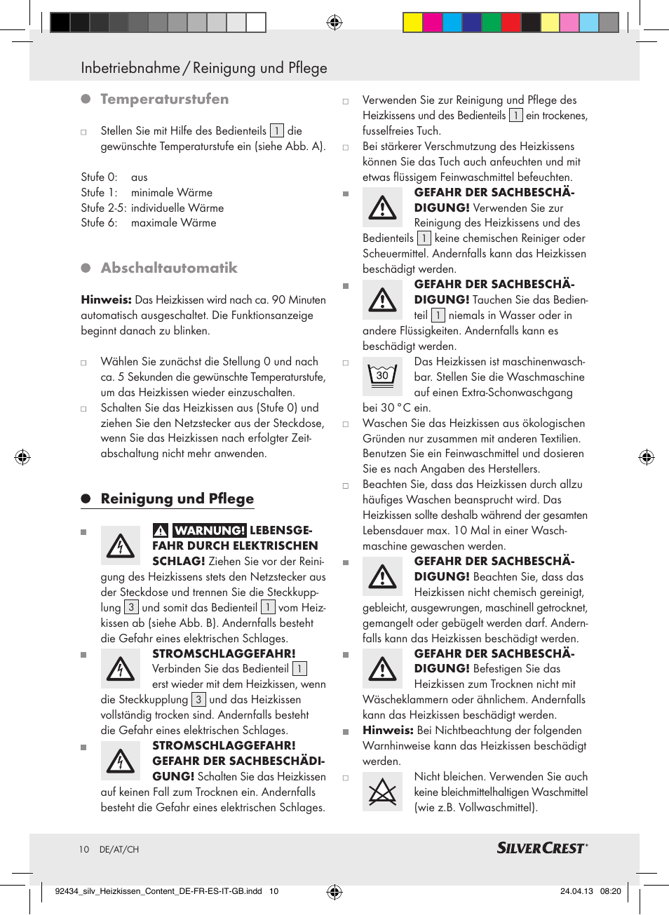 Inbetriebnahme / reinigung und pflege, Temperaturstufen, Abschaltautomatik | Reinigung und pflege | Silvercrest SHK 100 C3 User Manual | Page 10 / 45