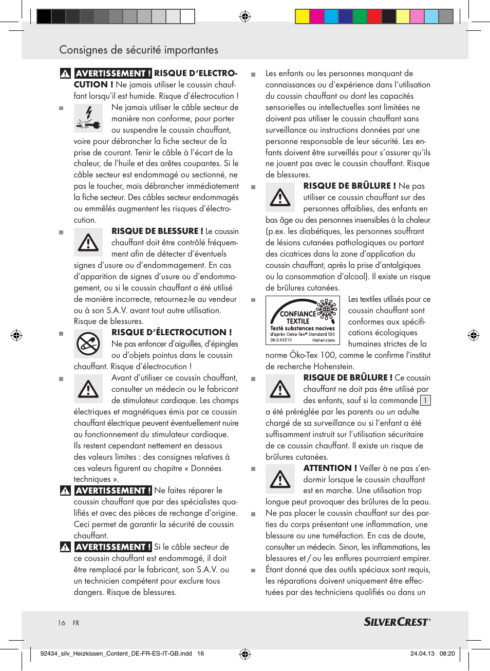 Consignes de sécurité importantes | Silvercrest SHK 100 C3 User Manual | Page 16 / 45