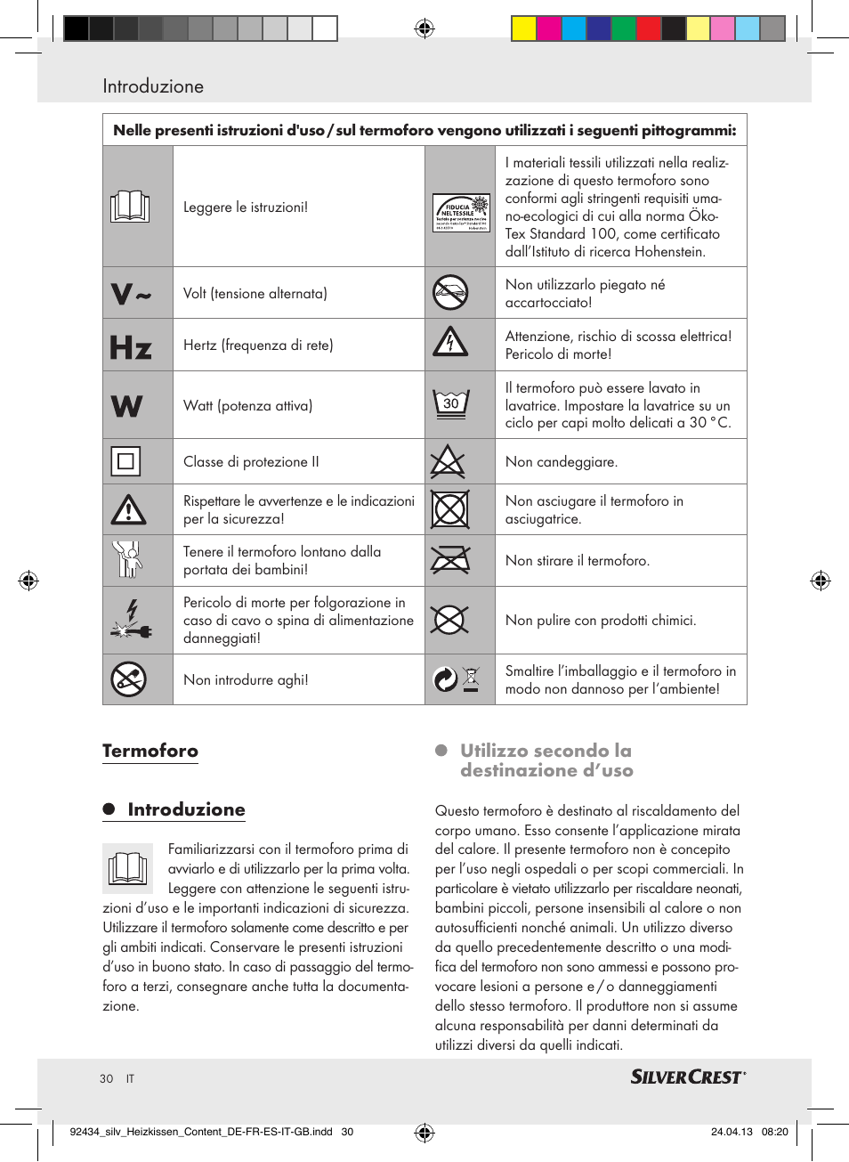 Introduzione, Termoforo introduzione, Utilizzo secondo la destinazione d’uso | Silvercrest SHK 100 C3 User Manual | Page 30 / 45