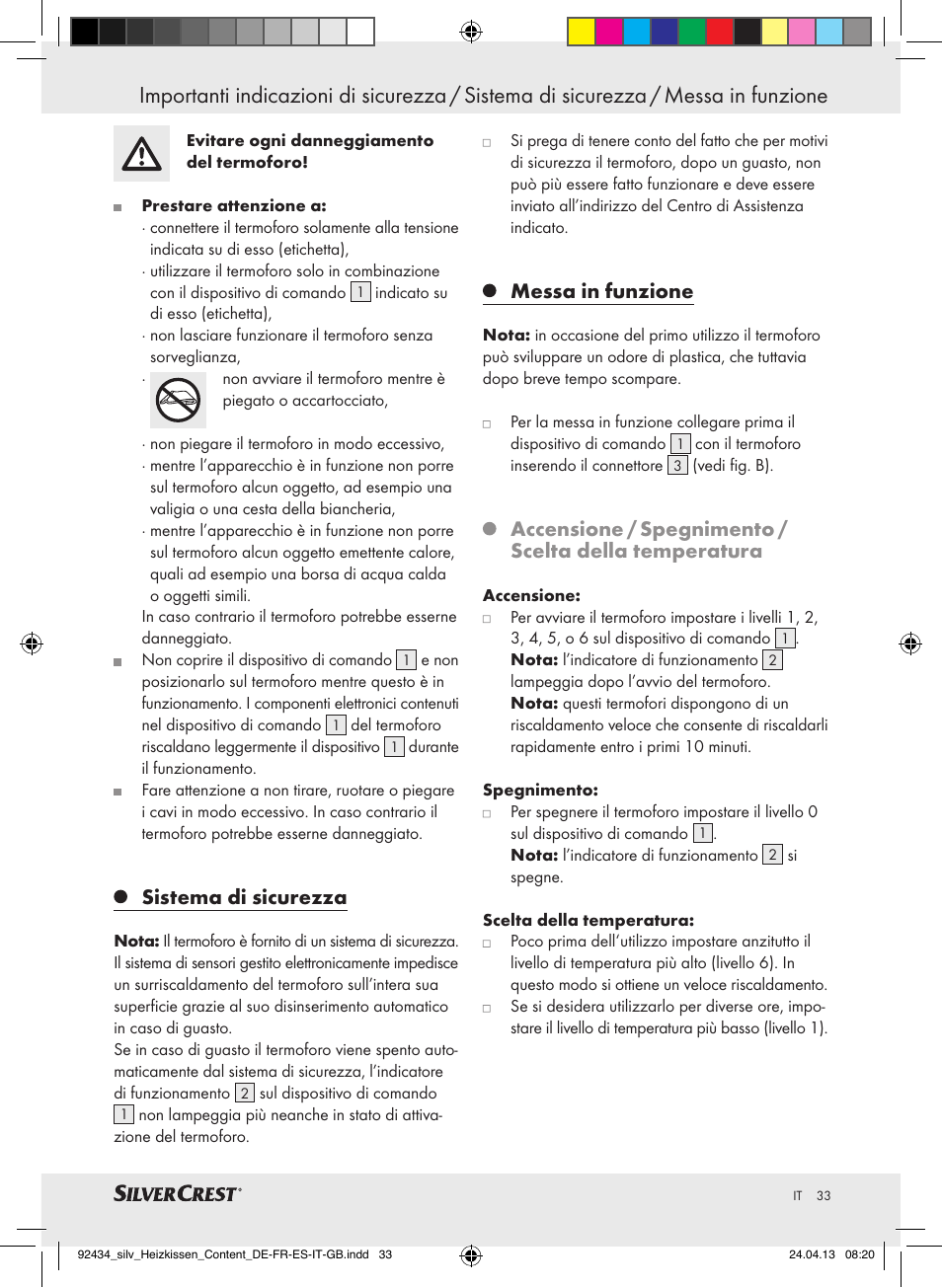 Sistema di sicurezza, Messa in funzione | Silvercrest SHK 100 C3 User Manual | Page 33 / 45