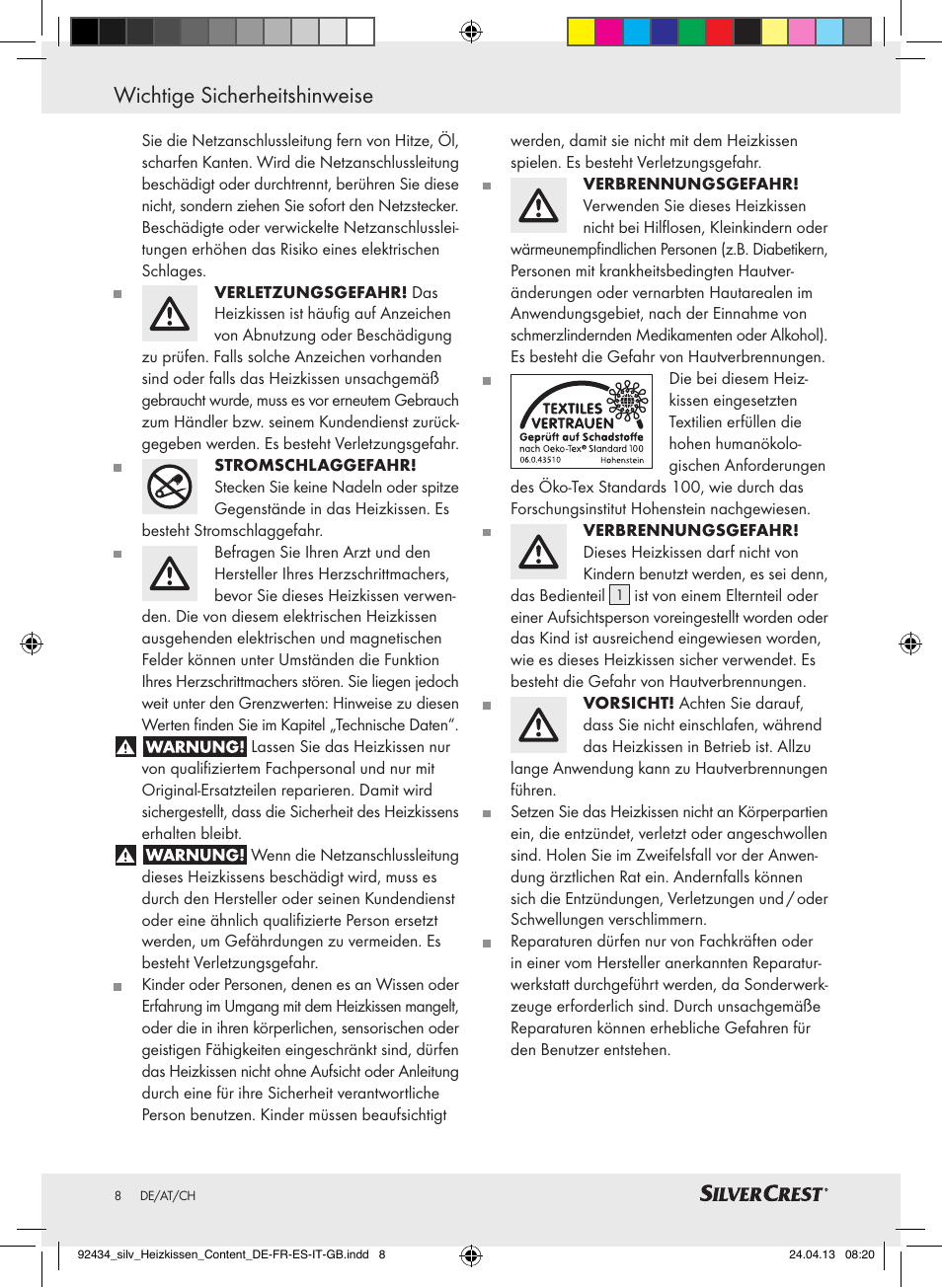 Wichtige sicherheitshinweise | Silvercrest SHK 100 C3 User Manual | Page 8 / 45