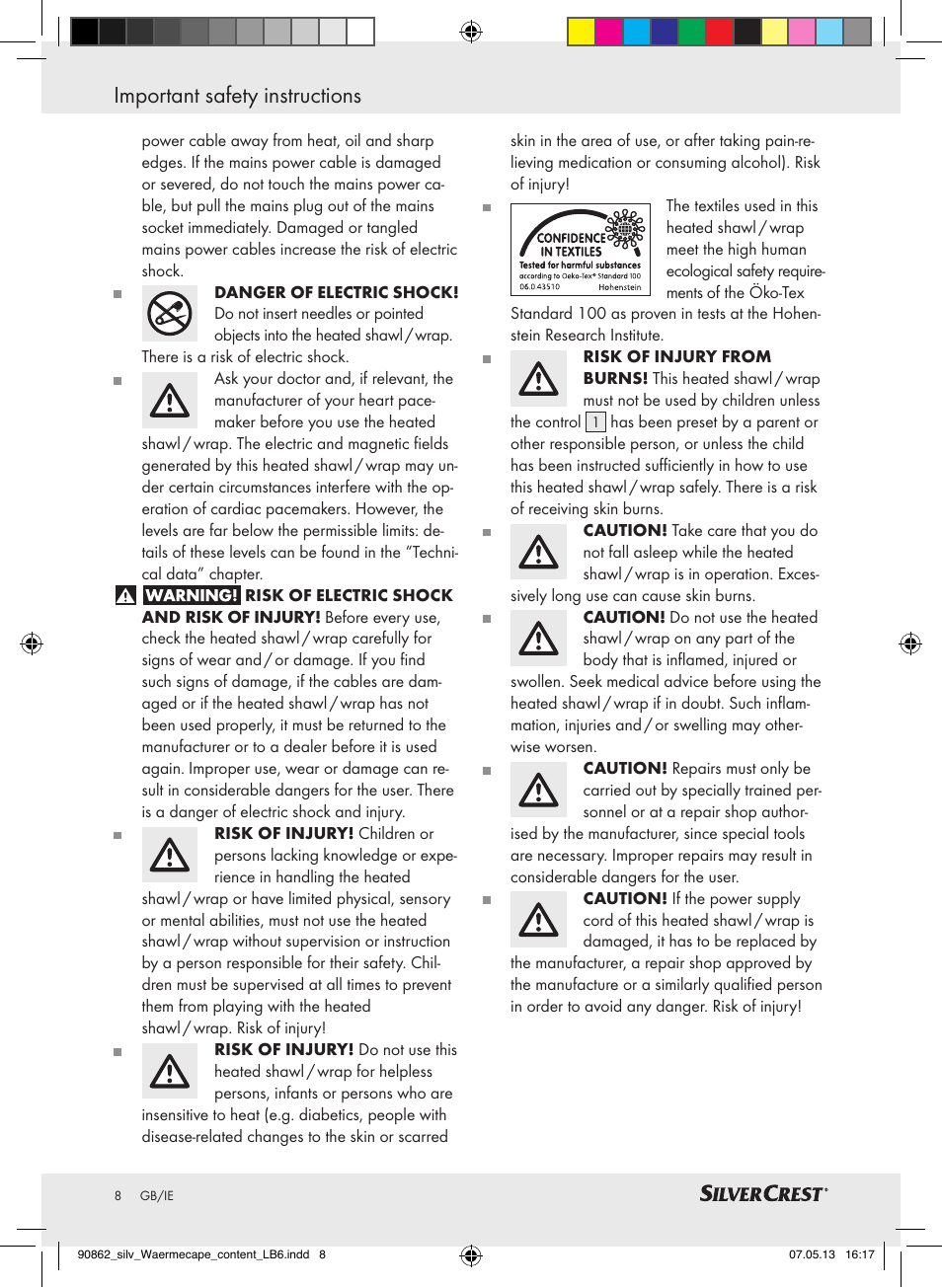 Important safety instructions | Silvercrest SWC 100 A1 User Manual | Page 8 / 13