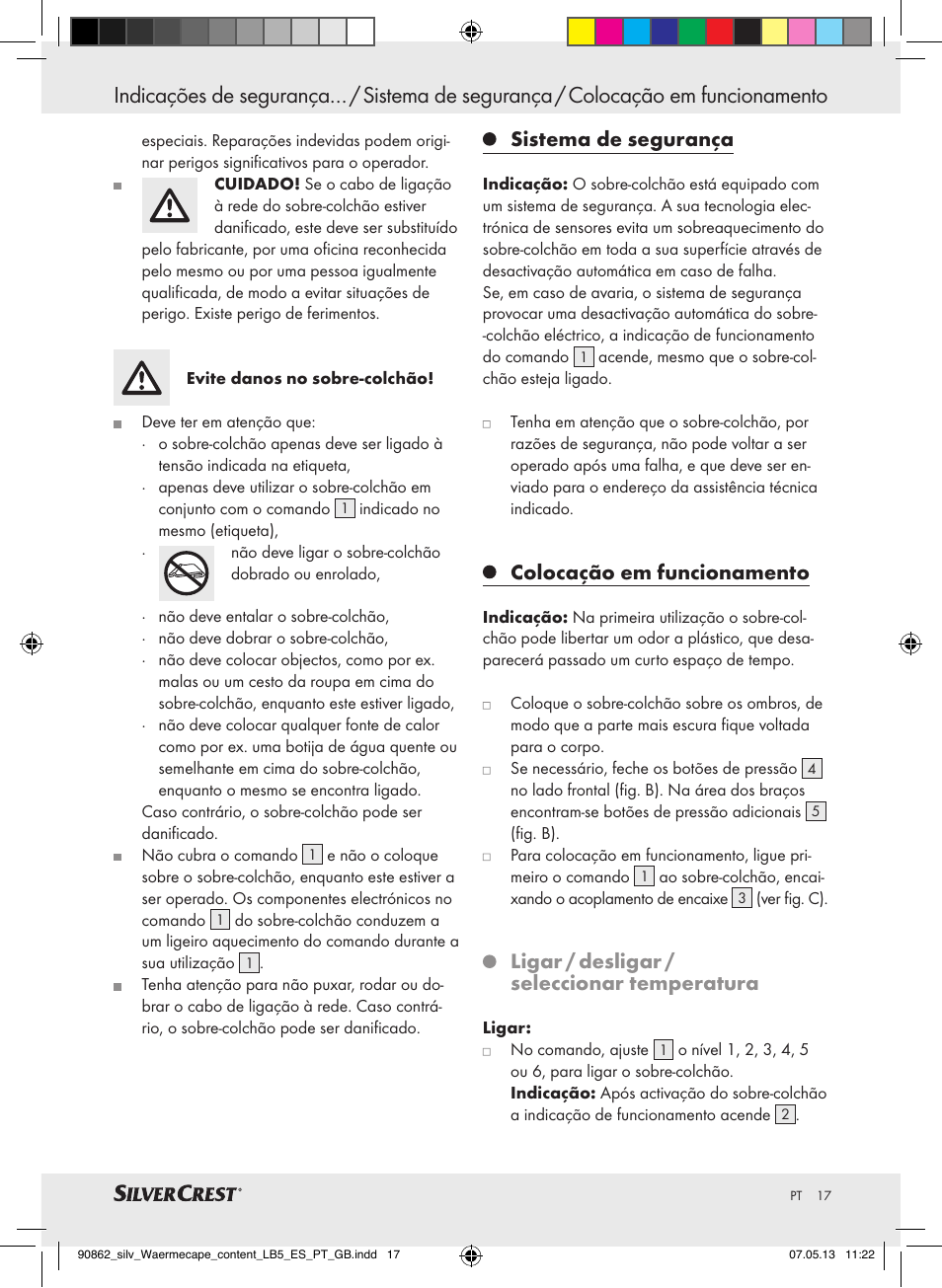 Sistema de segurança, Colocação em funcionamento, Ligar / desligar / seleccionar temperatura | Silvercrest SWC 100 A1 User Manual | Page 17 / 37