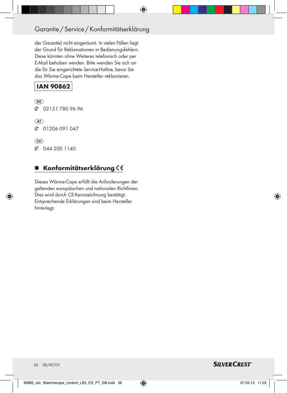 Garantie / service / konformitätserklärung, Konformitätserklärung | Silvercrest SWC 100 A1 User Manual | Page 36 / 37