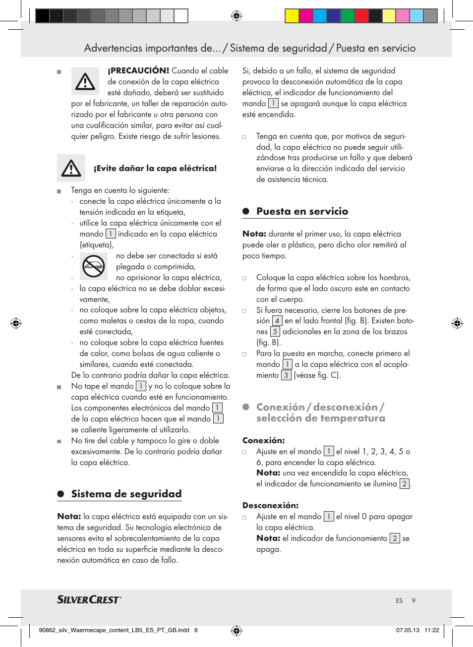 Sistema de seguridad, Puesta en servicio, Conexión / desconexión / selección de temperatura | Silvercrest SWC 100 A1 User Manual | Page 9 / 37