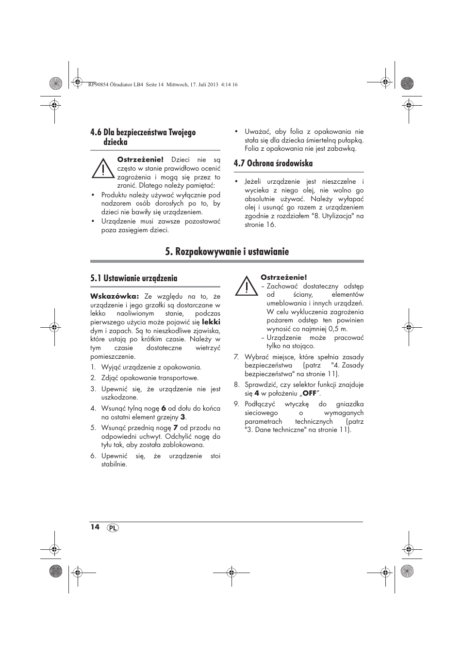 Rozpakowywanie i ustawianie, 6 dla bezpieczeństwa twojego dziecka, 7 ochrona środowiska | 1 ustawianie urządzenia | Silvercrest SOR 600 A1 User Manual | Page 16 / 62