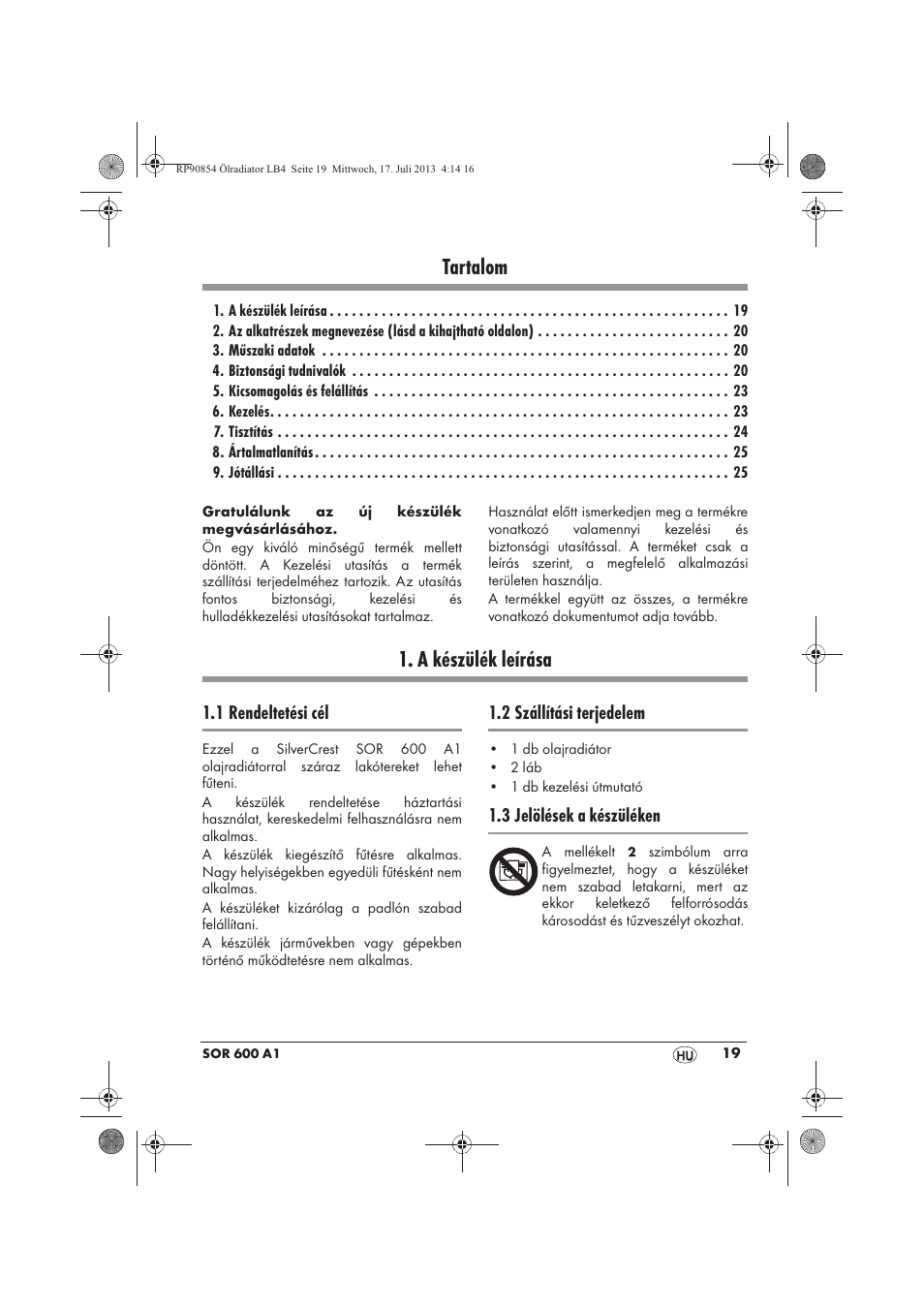 Tartalom, A készülék leírása | Silvercrest SOR 600 A1 User Manual | Page 21 / 62