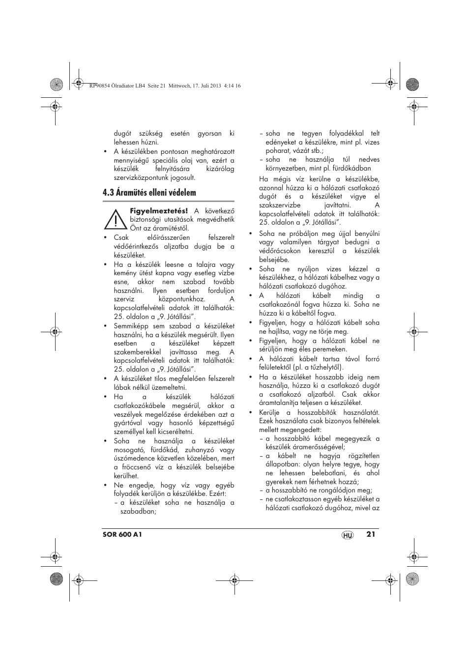 3 áramütés elleni védelem | Silvercrest SOR 600 A1 User Manual | Page 23 / 62