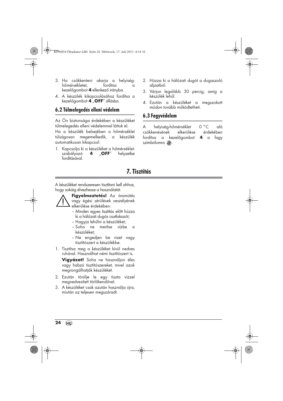 Tisztítás, 2 túlmelegedés elleni védelem, 3 fagyvédelem | Silvercrest SOR 600 A1 User Manual | Page 26 / 62